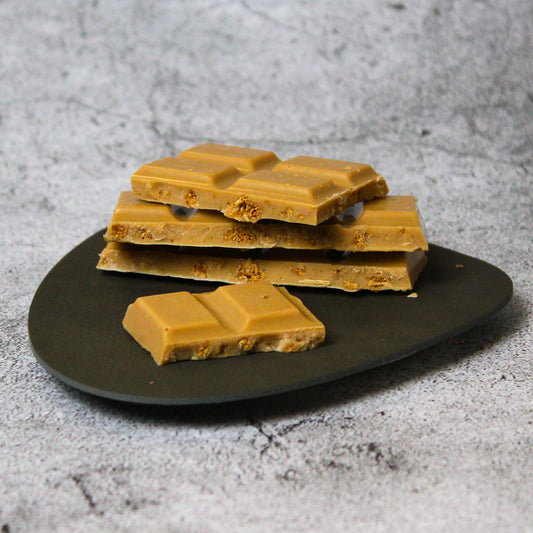 Tafelschokolade Crunchy Caramel - Helle Karamell-Schokolade mit Karamellkeks