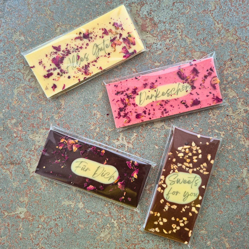 Spruch-Schokoladen mit unterschiedlichen Dekor